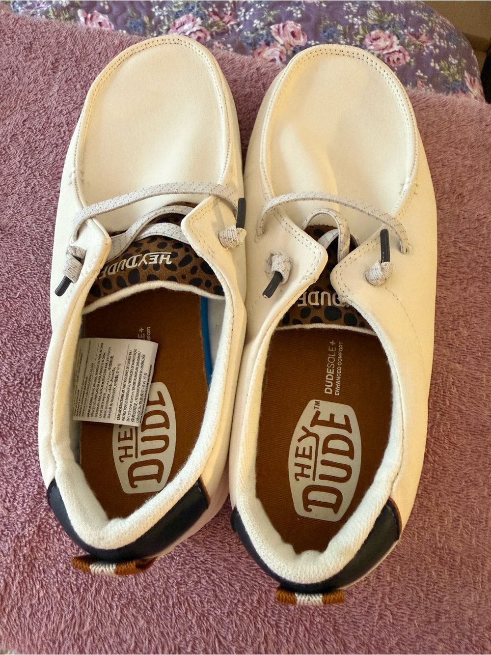 Hey Dude Cream Slip-On Flats with Black Heel Detail